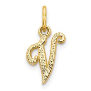 The Sadie 14k Yellow Gold Mini Satin Script Initial Charm, Letter V